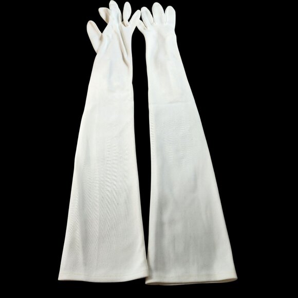 Vintage Extra Long White Opera Gloves With Pearl Button Closure Size 6.5 - Picture 1 of 5